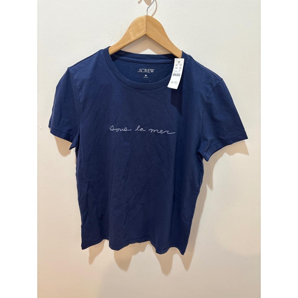 J.Crew‎ Sous La Mer Embroidered Navy Blue Cotton T-Shirt CA854 Medium NEW